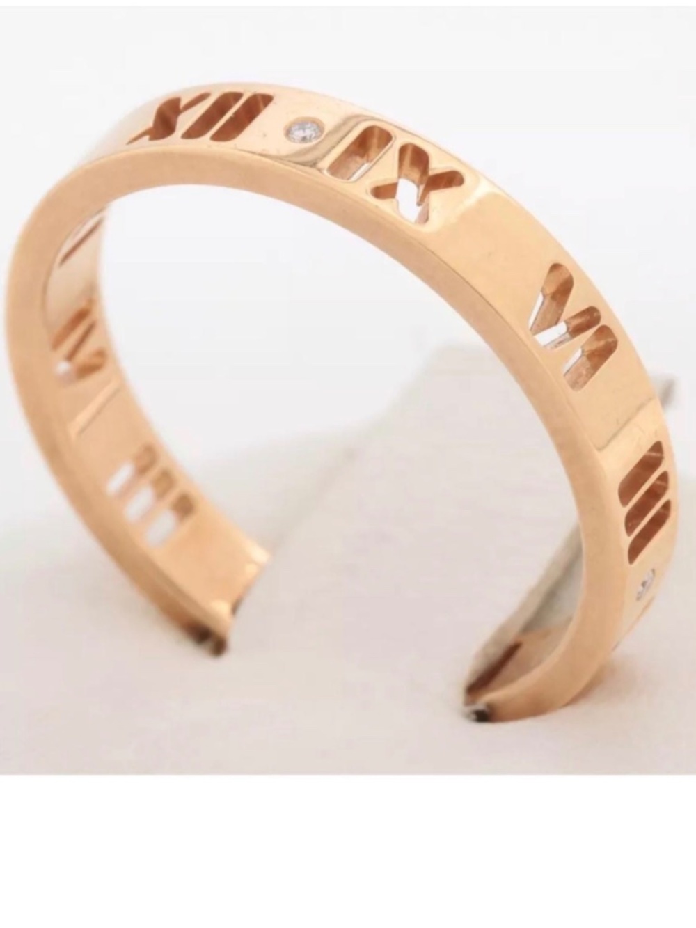 Authentic Tiffany 18K Rose Gold 4P Diamond Atlas Pierced Ring 750 (PG) US Size 8